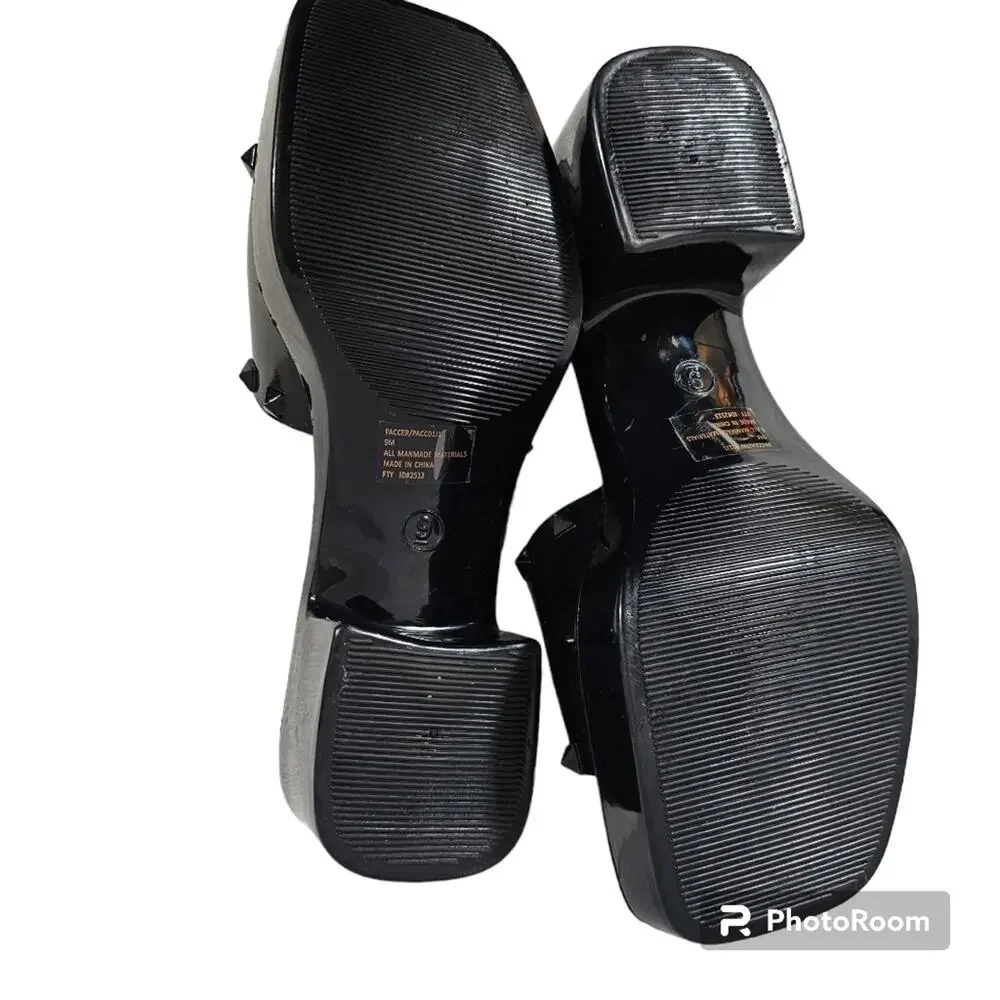 Madden Girl Pacer Black Platform Chunky Heel Slides Size 9